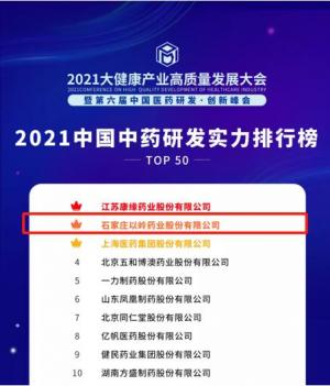 2021中国中药研发实力排行榜发布,以岭药业第六次入榜
